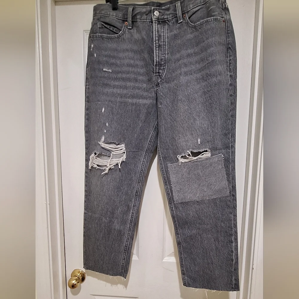 NWOT - Old Navy Extra High-Waisted Button-Fly Sky-Hi Straight Patchwork Sz.14 - Picture 9 of 12